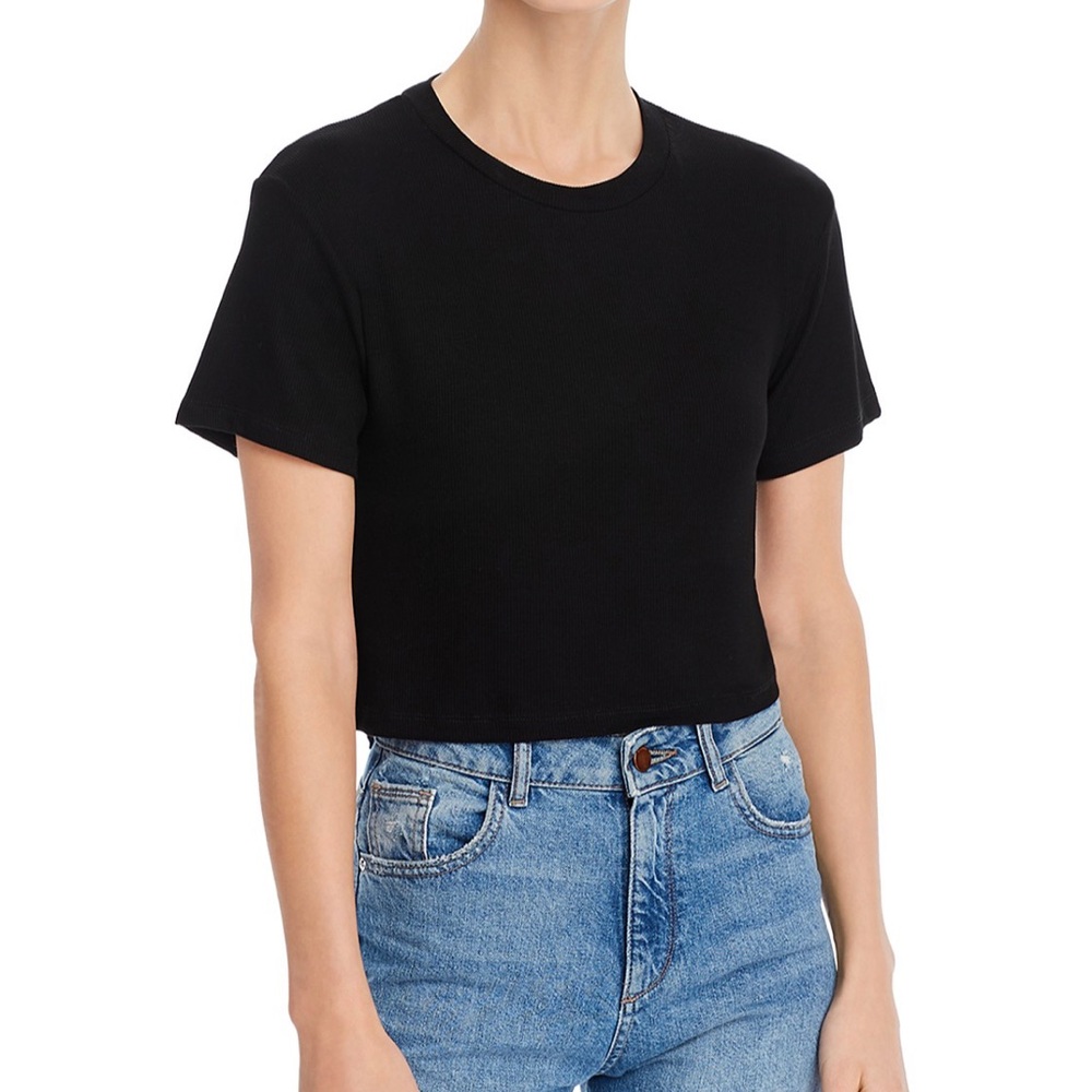 LNA Billie Rib Knit Cropped T-Shirt Black Size XS